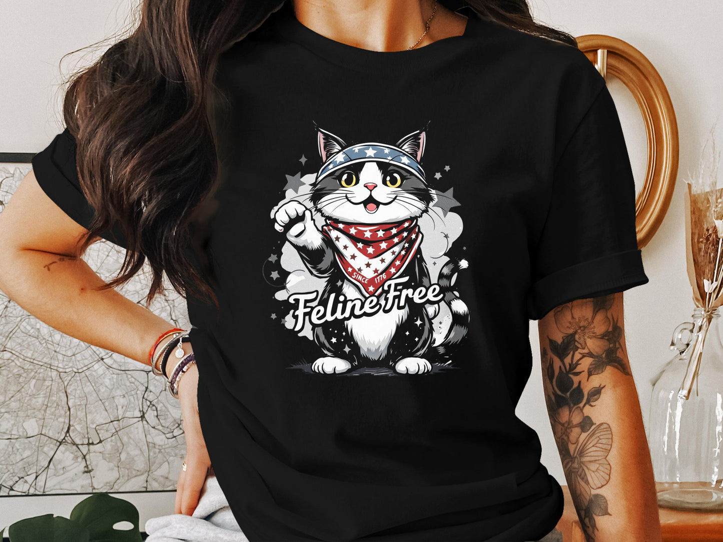 Feline Free Cat with Bandana Patriotic T-Shirt product