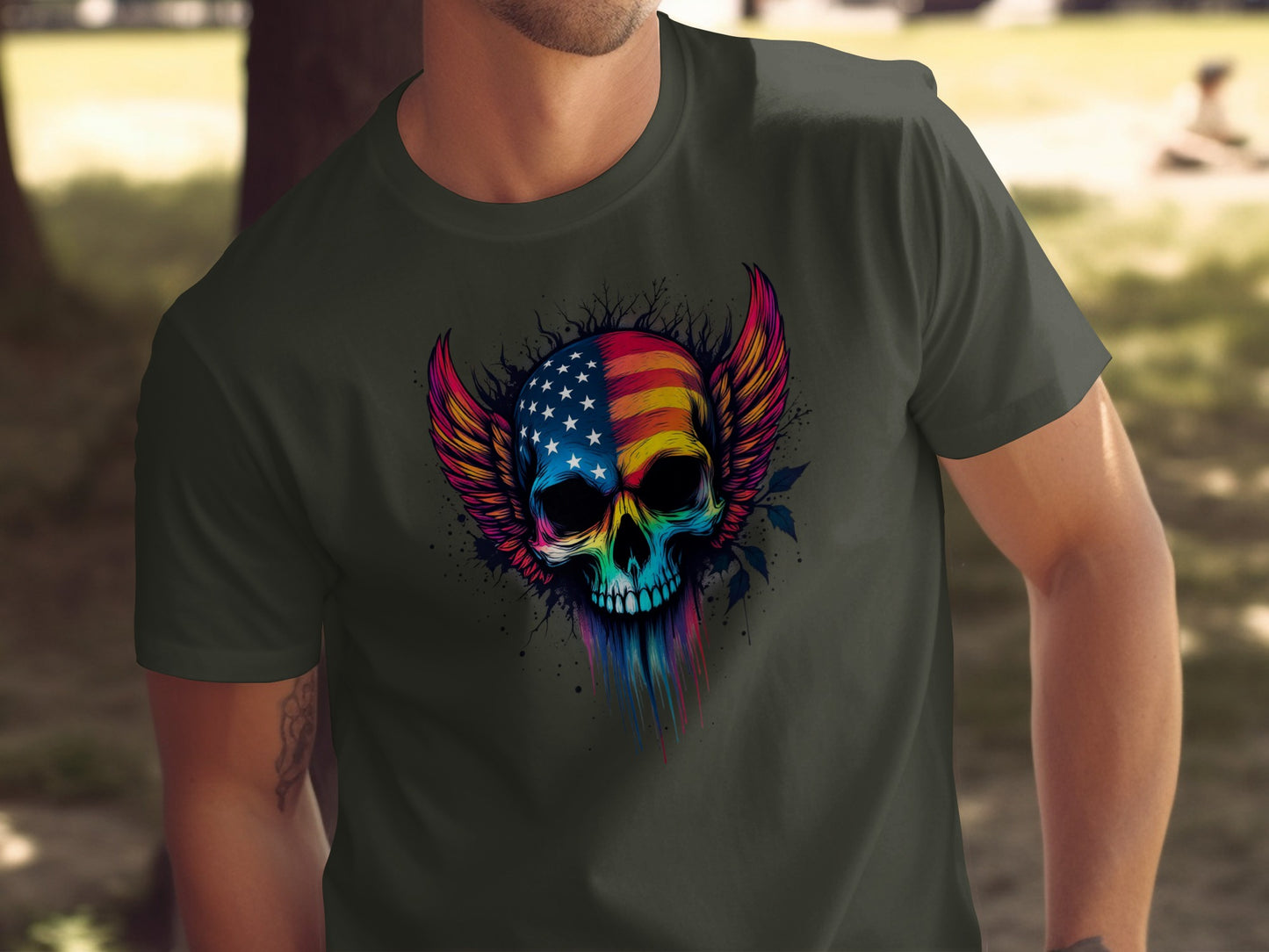 American Flag Skull with Wings Graphic T-Shirt product