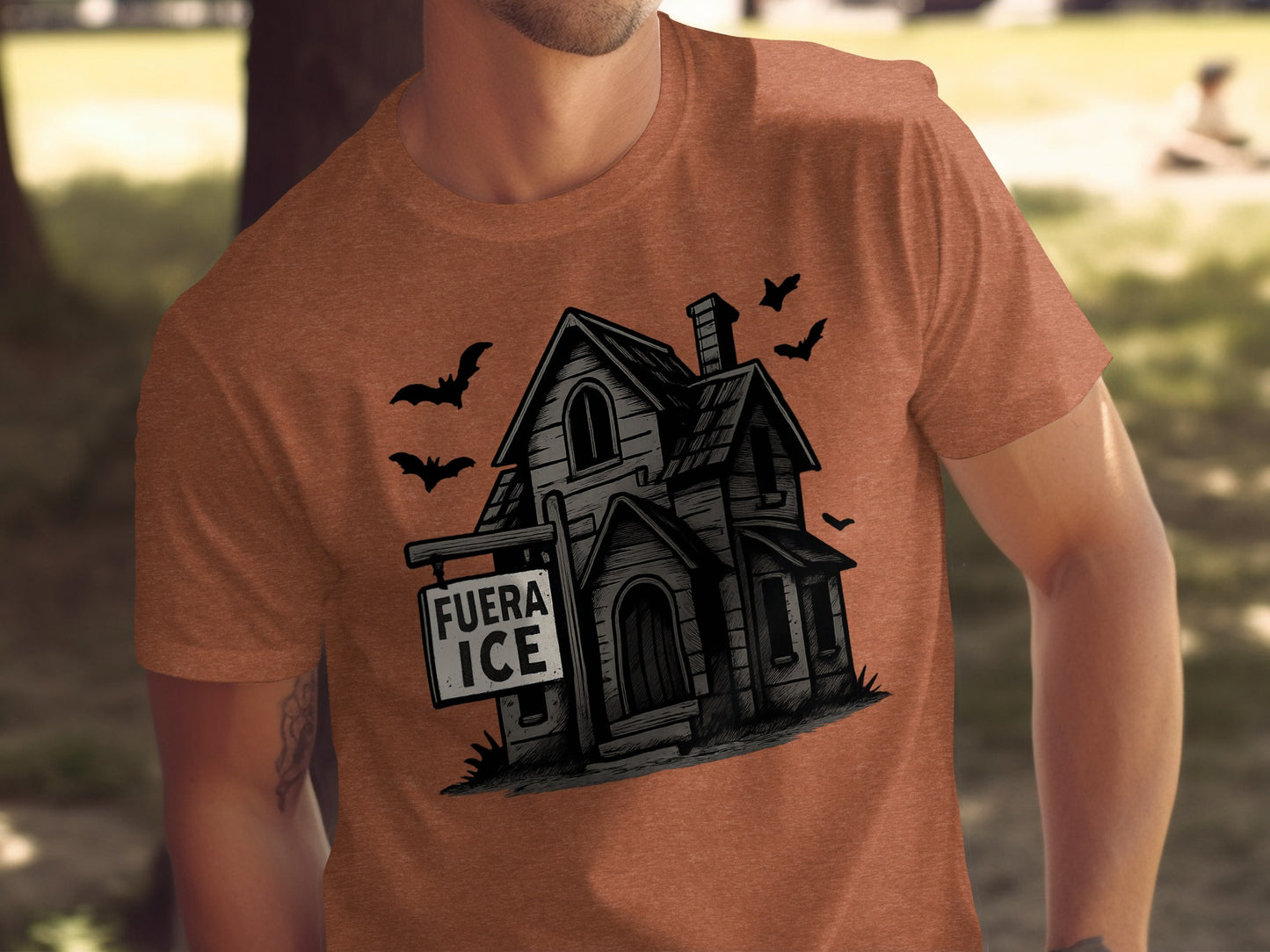 Fuera Ice Sign Haunted House Bats Design Graphic T-shirt product type
