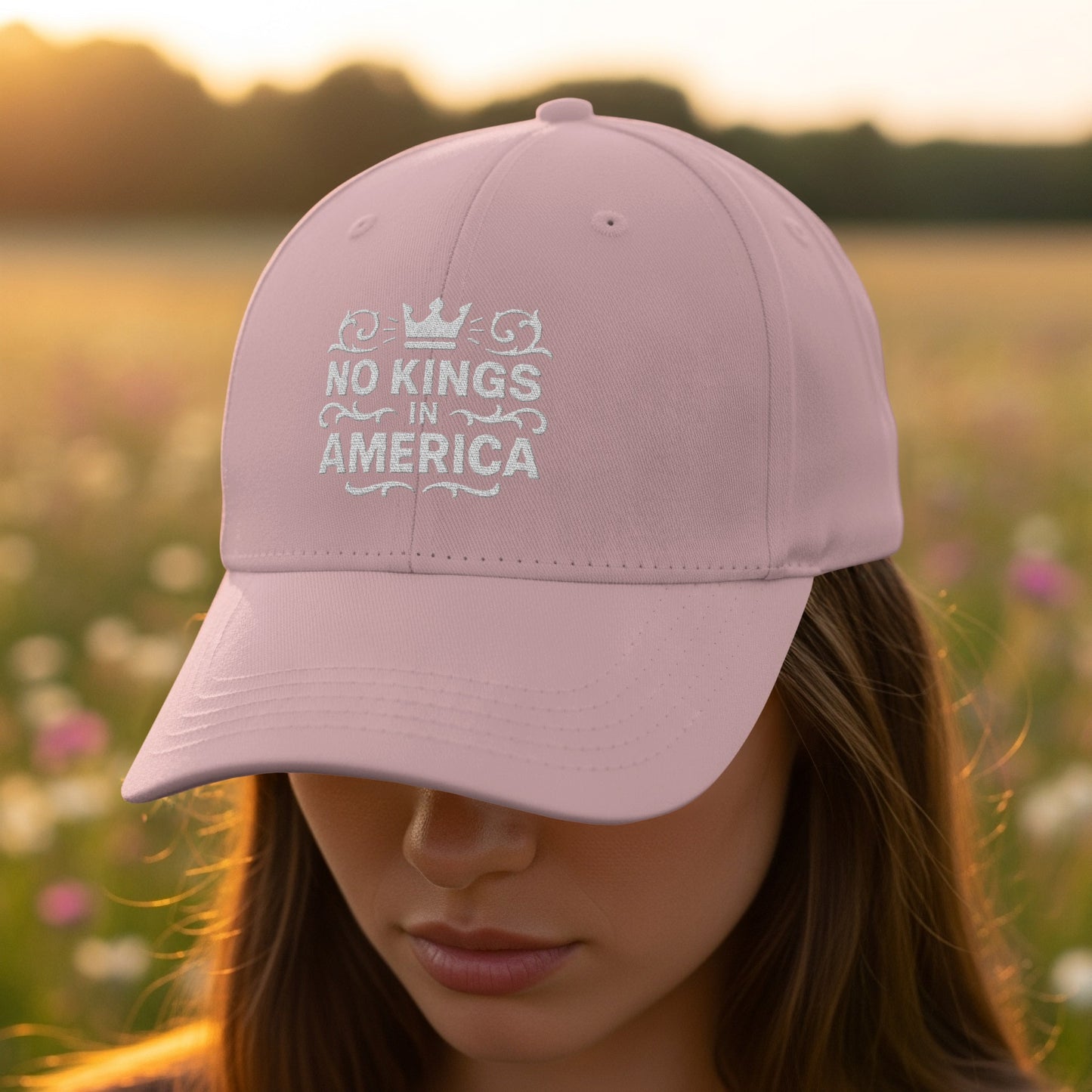 No Kings in America Pink Baseball Cap product type