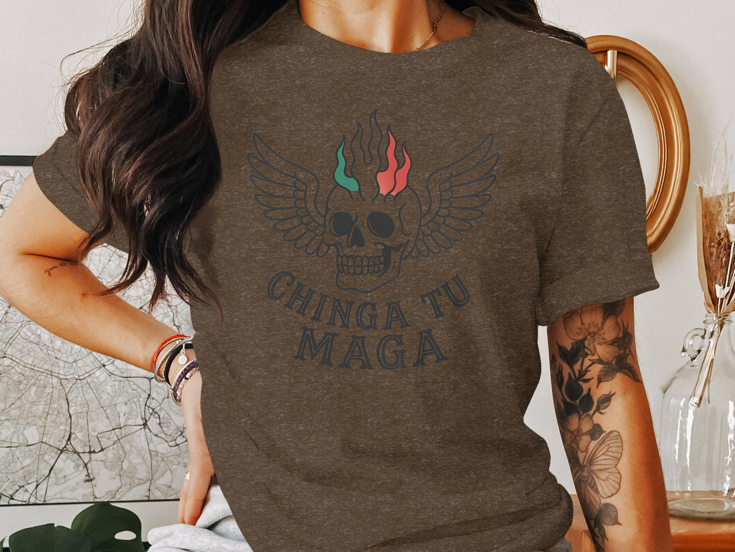 Chinga Tu Maga Skull and Wings Graphic Tee Shirt product