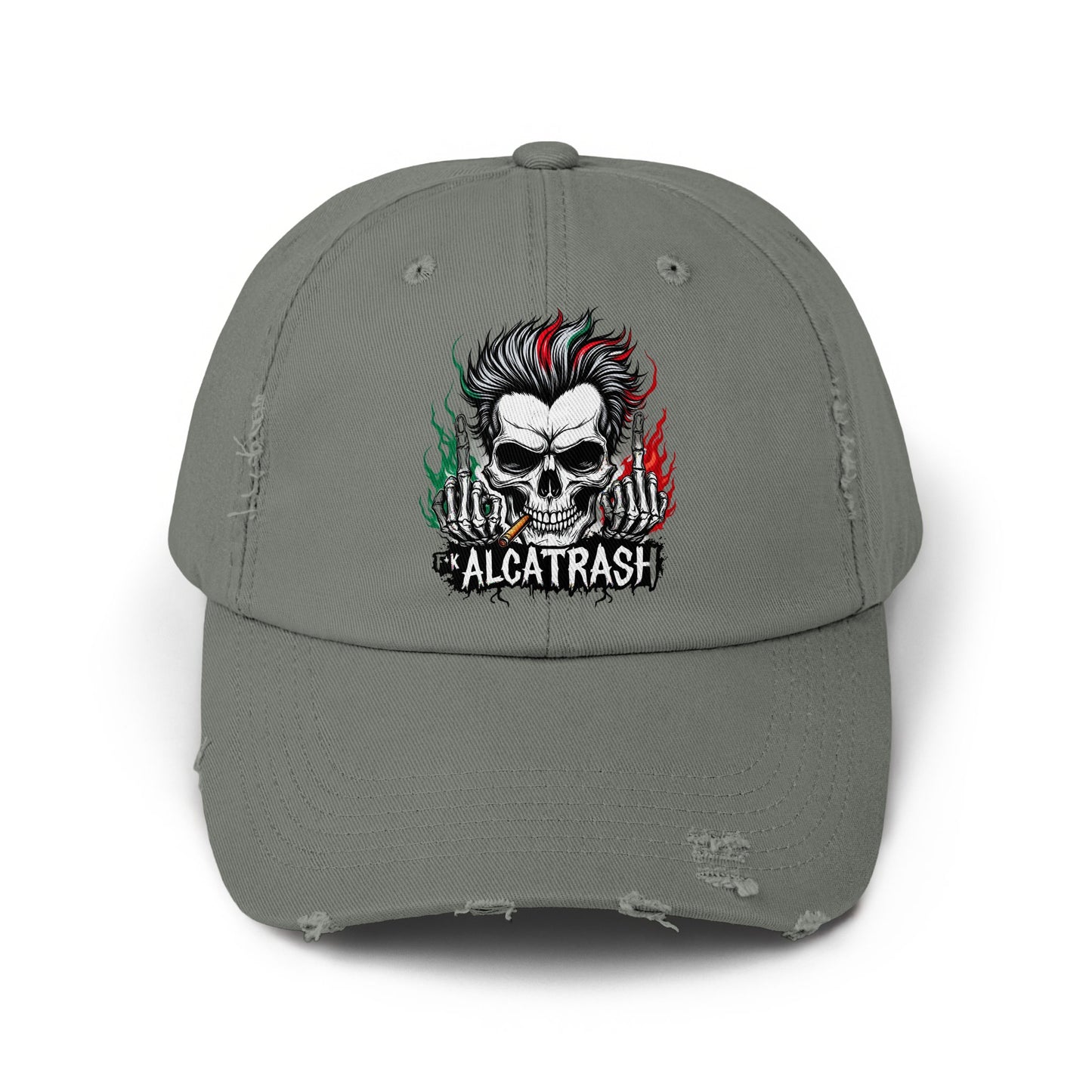 Alcatrash Skull Design Distressed Dad Hat product type