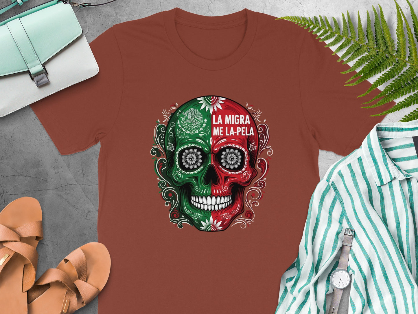 La Migra Me La Pela Skull Design T-Shirt product type