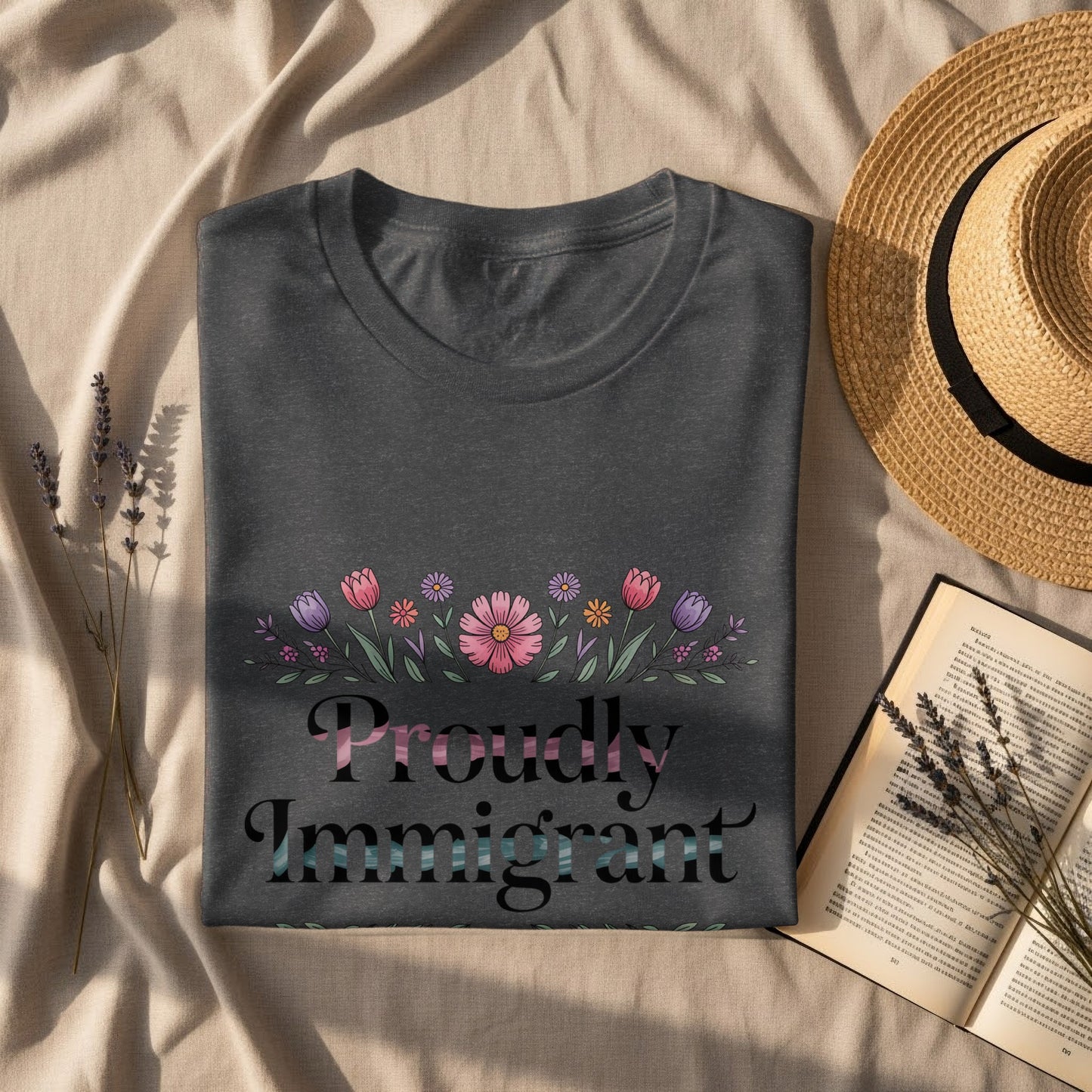 Proudly Immigrant Floral Design Graphic T-Shirt Product