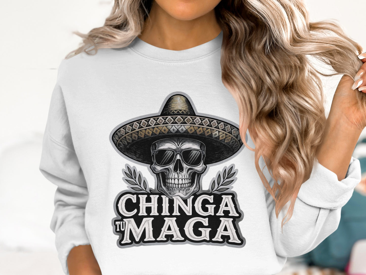 Chinga Tu Maga Skull Sombrero Graphic Sweatshirt product