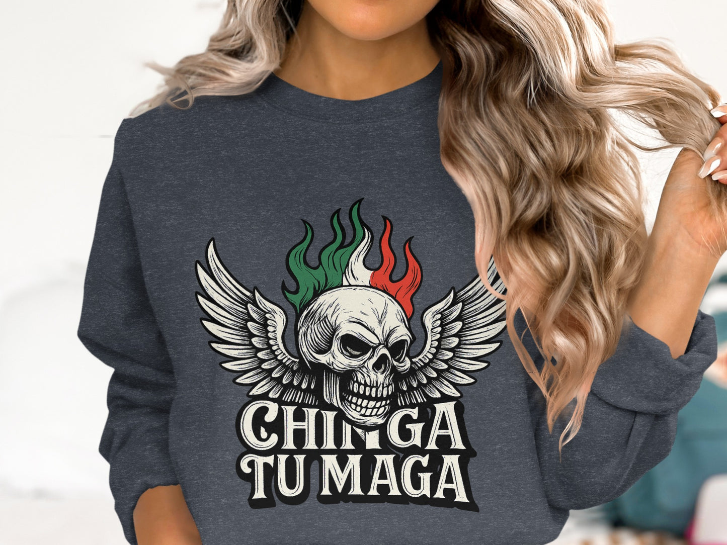 Chinga Tu Maga Skull Wing Graphic Sweatshirt product