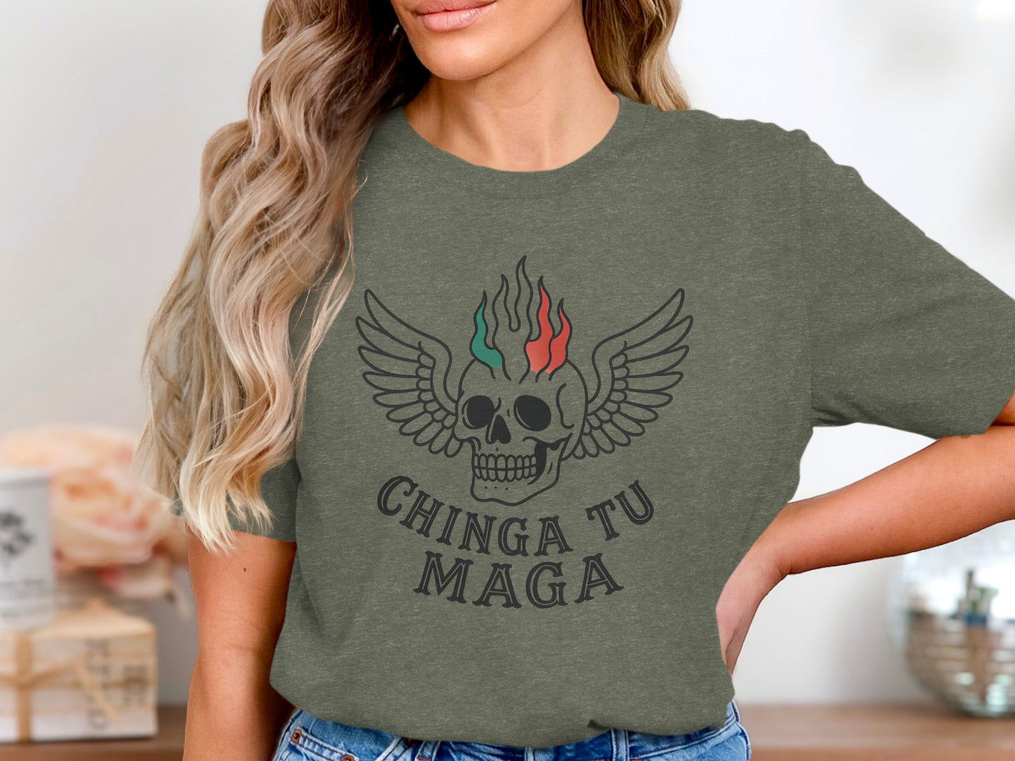 Chinga Tu Maga Winged Skull Graphic Tee product type