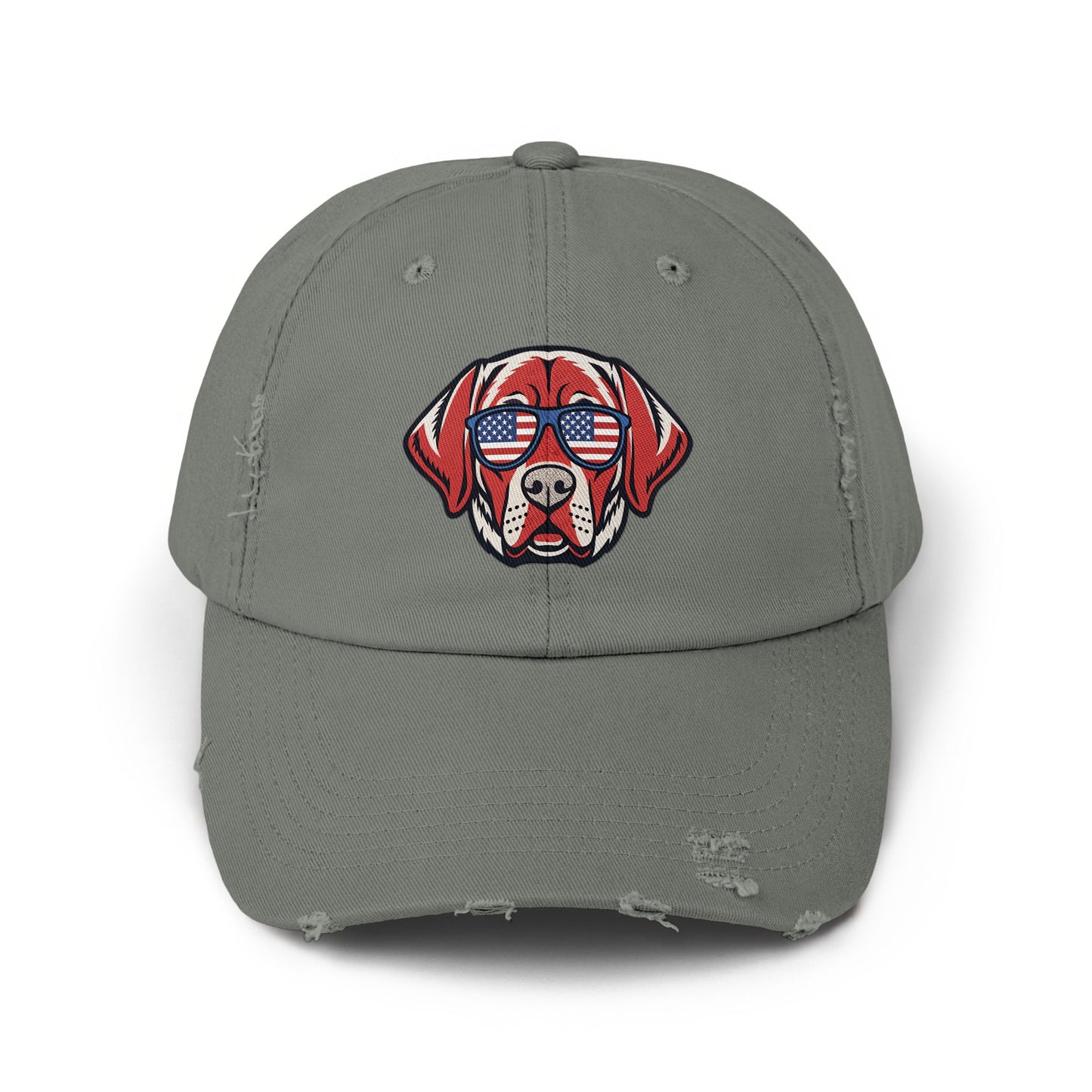 Patriotic Dog with Sunglasses Embroidered Baseball Cap