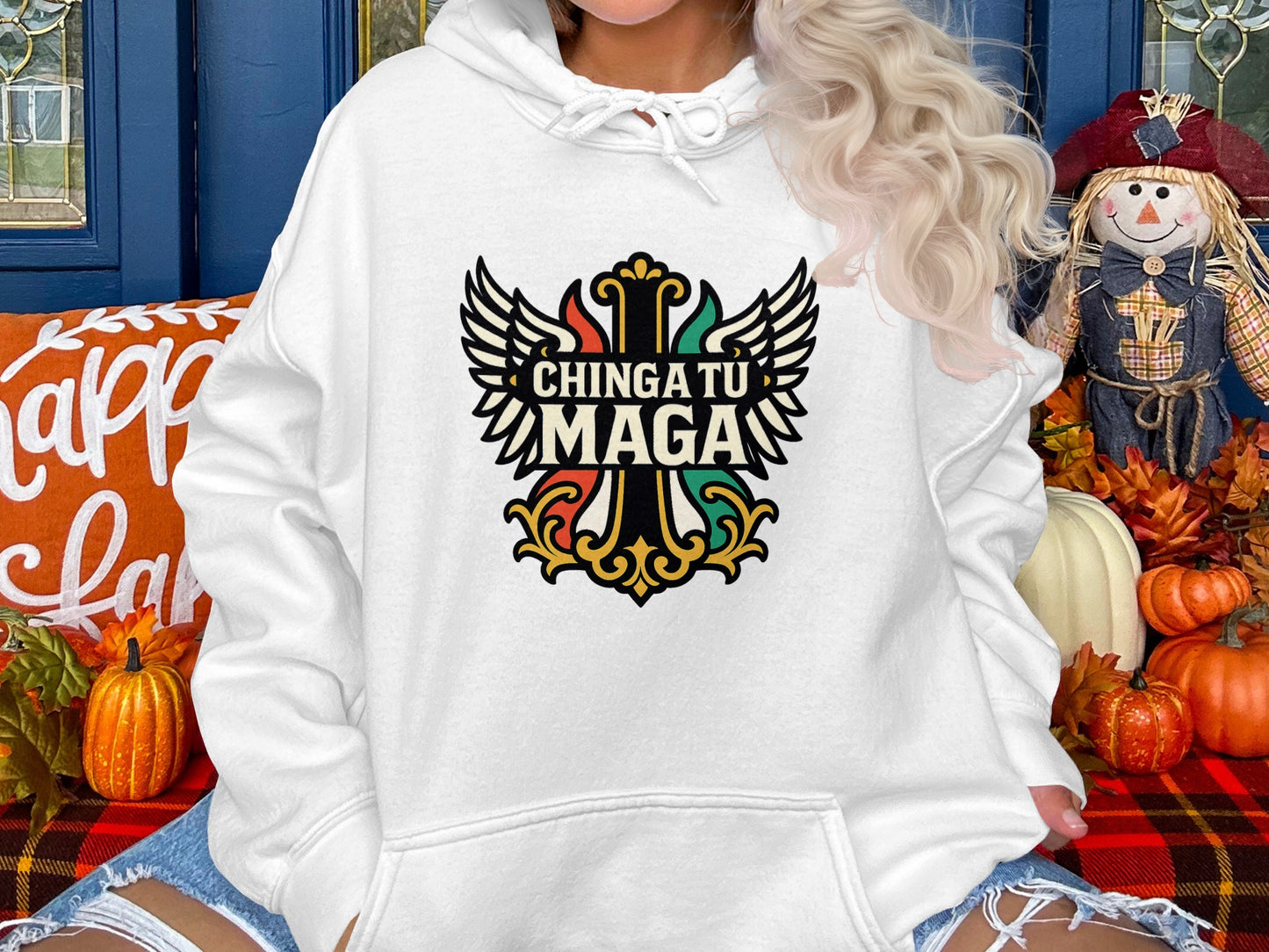 Chinga Tu Maga Graphic Design White Hoodie product