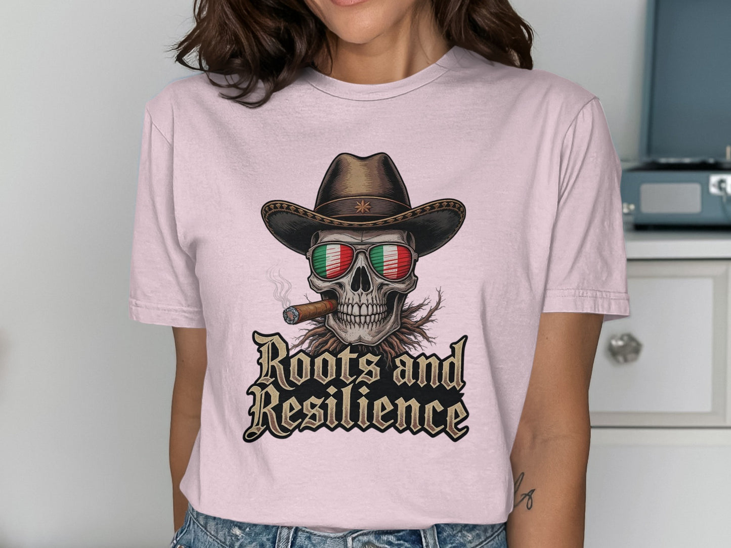 Roots and Resilience Skull Cowboy Hat T-Shirt product