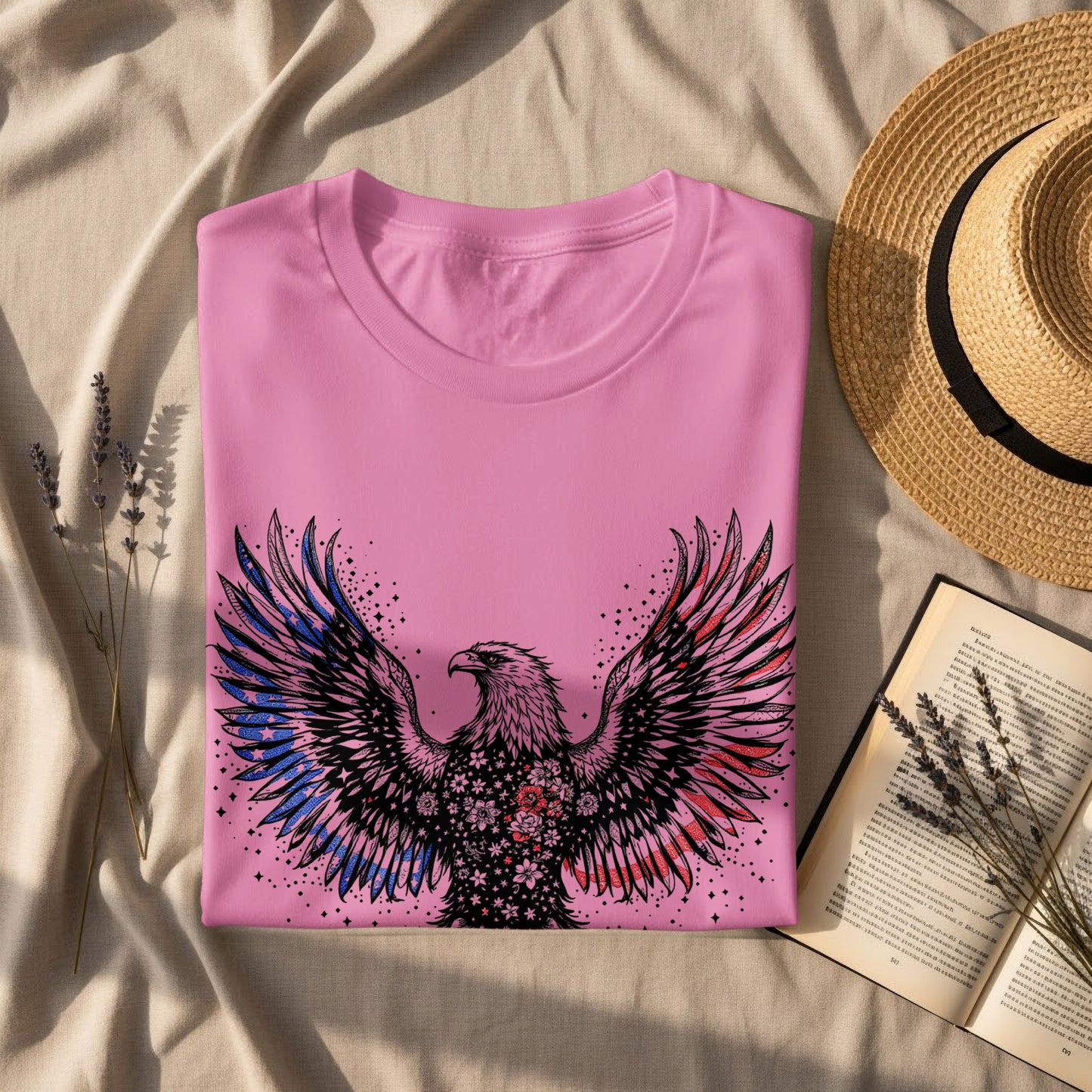 Majestic Floral Pattern on Eagle Graphic T-shirt product