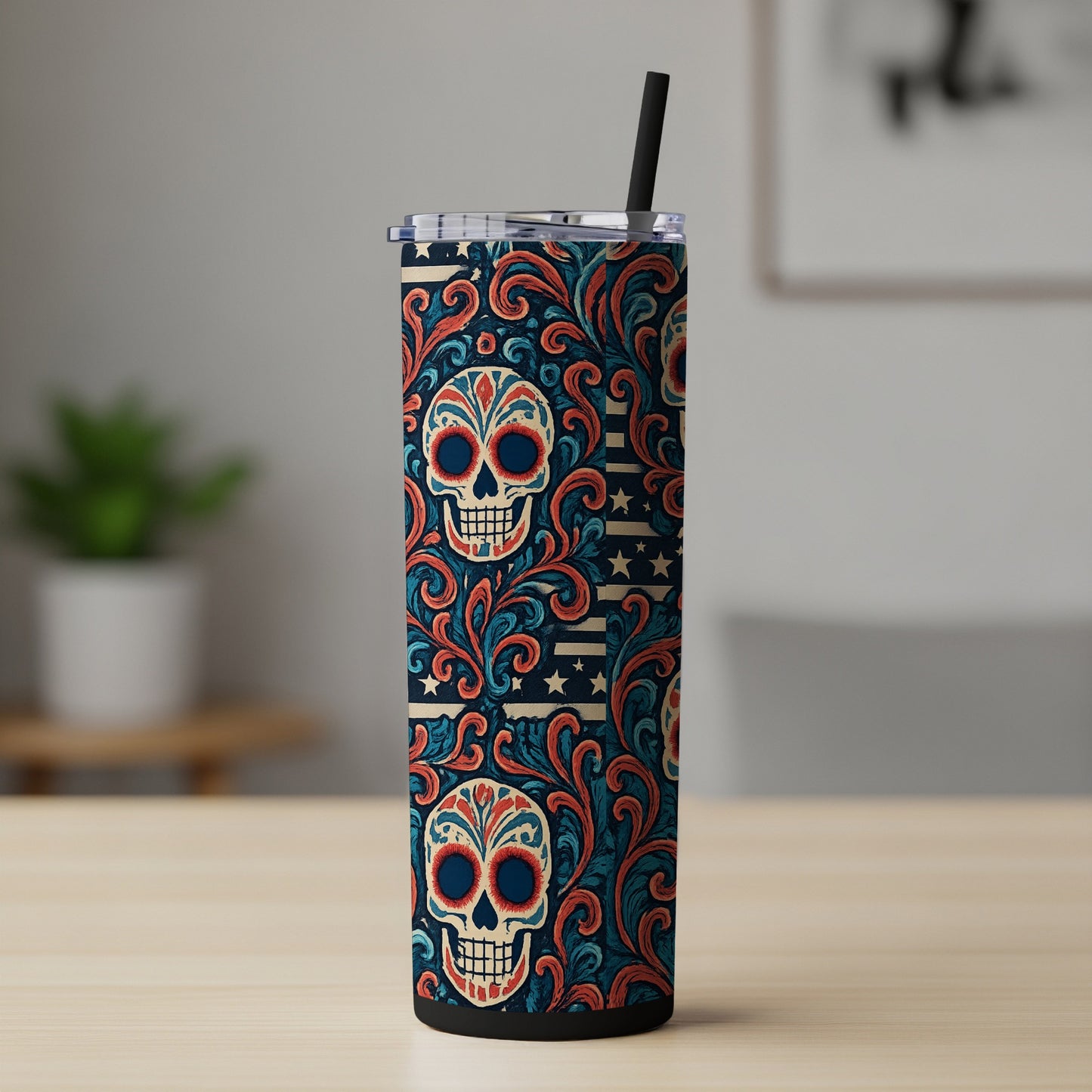 Colorful Skull and Floral Pattern Tumbler product