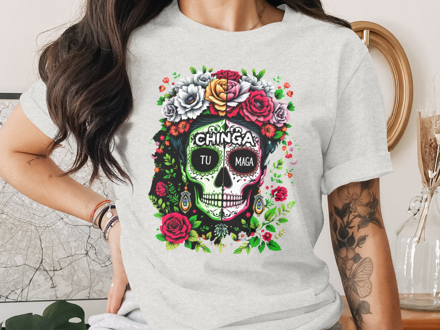 Colorful Sugar Skull Graphic Tee Fashion product type