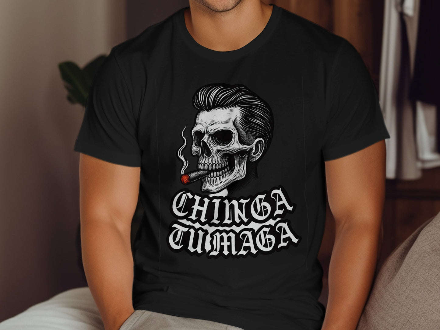 Chinga Tumaga Skull Smoking Cigar Graphic T-Shirt product type