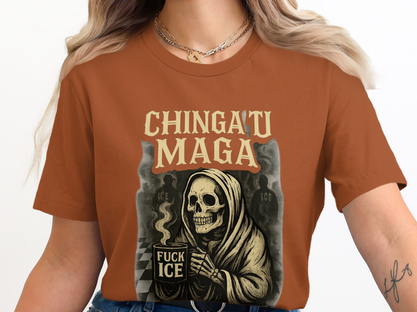 Chinga Tu Maga Graphic Tee with Skeleton Art product