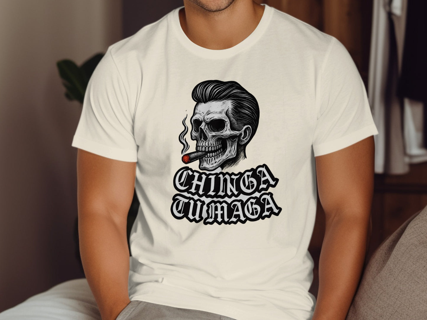 Retro Skull Graphic Tee with Text Design product type