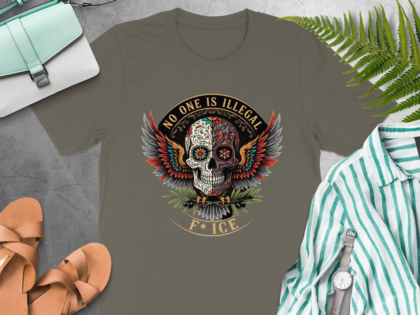 No One Is Illegal Skull Graphic T-Shirt product type