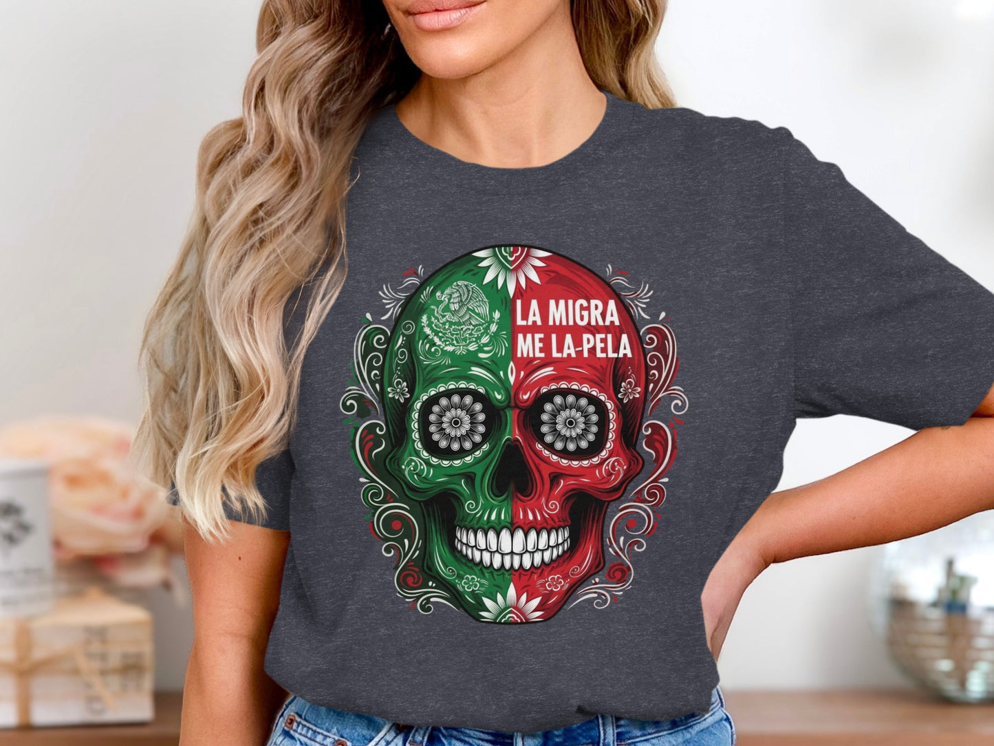 La Migra Me La Pela Skull Design T-shirt product type