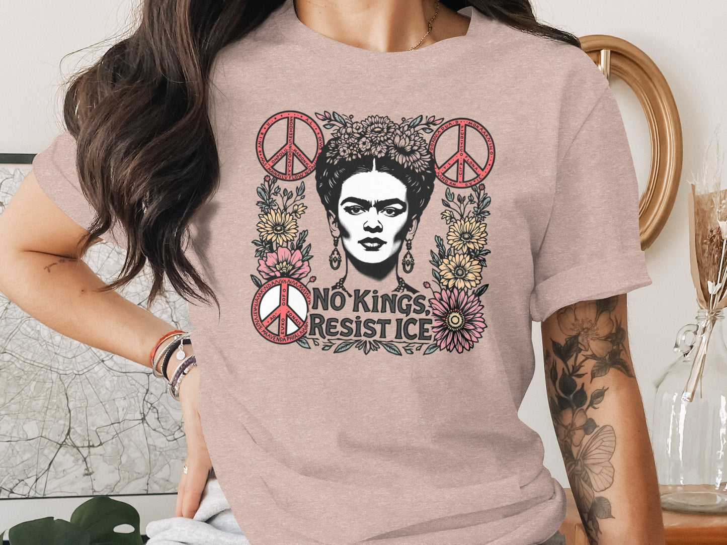 No Kings Resist Ice Floral Peace Graphic T-shirt product