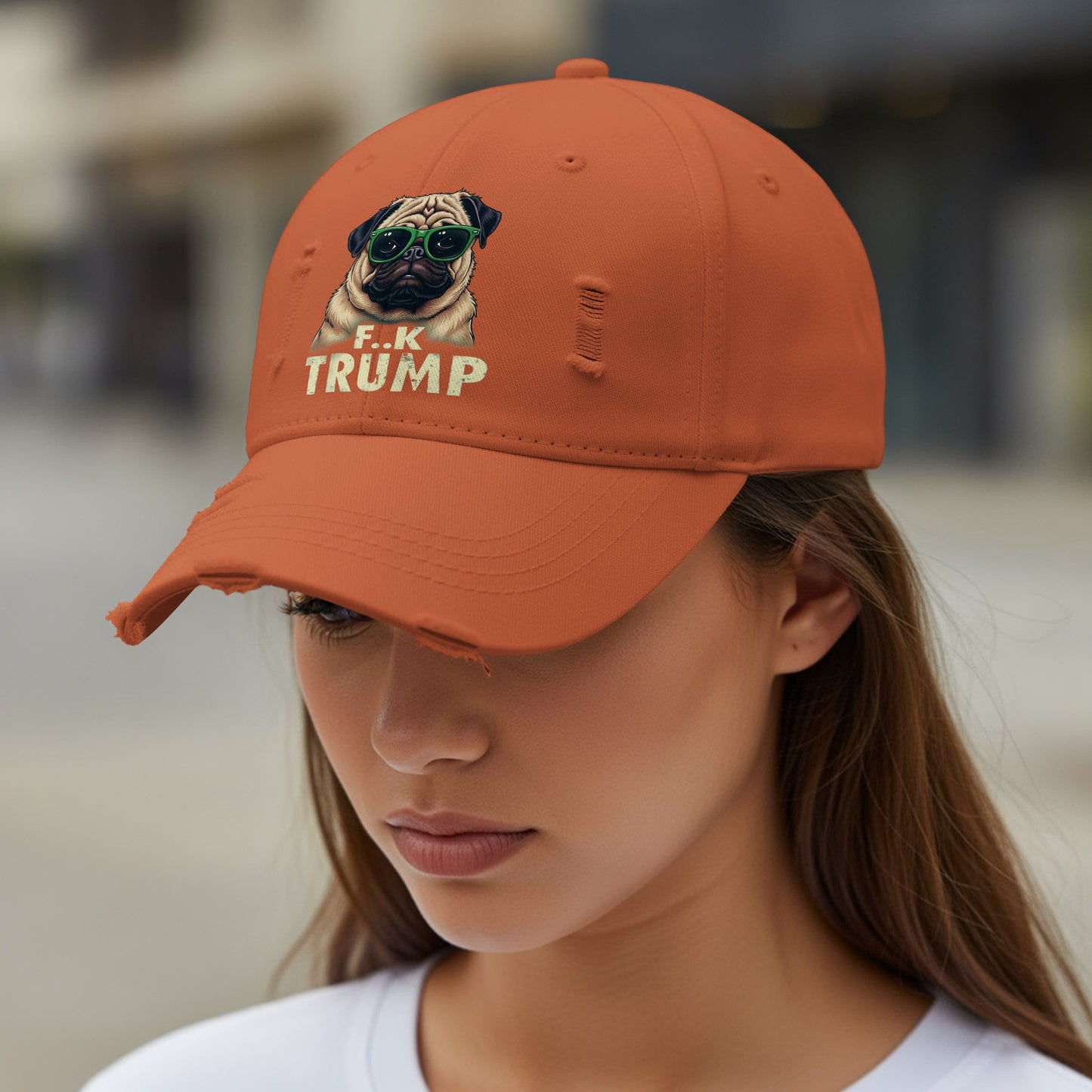 Pug With Glasses F**k Trump Statement Hat product