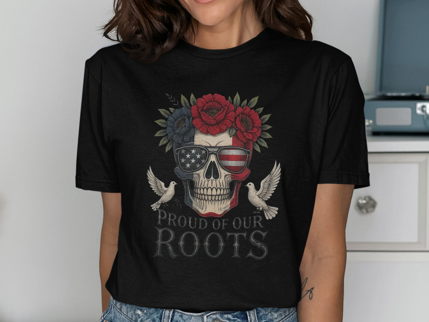 Proud of Our Roots Graphic Skull T-Shirt product type