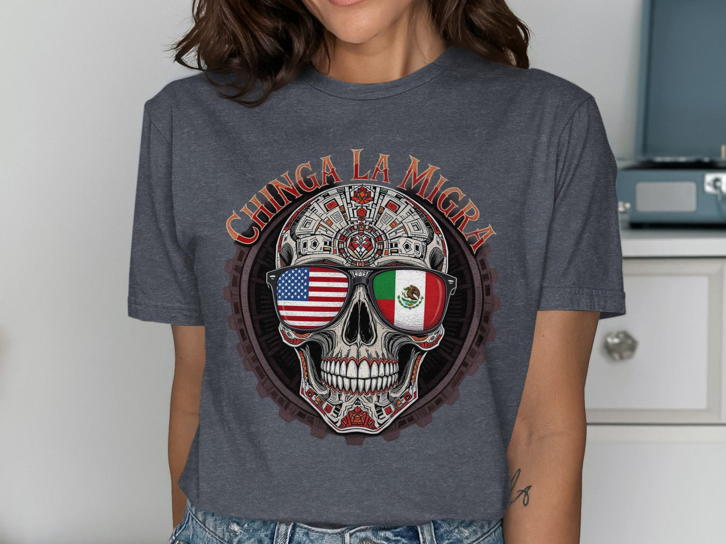 Chinga La Migra Graphic Skull Short Sleeve T-Shirt product