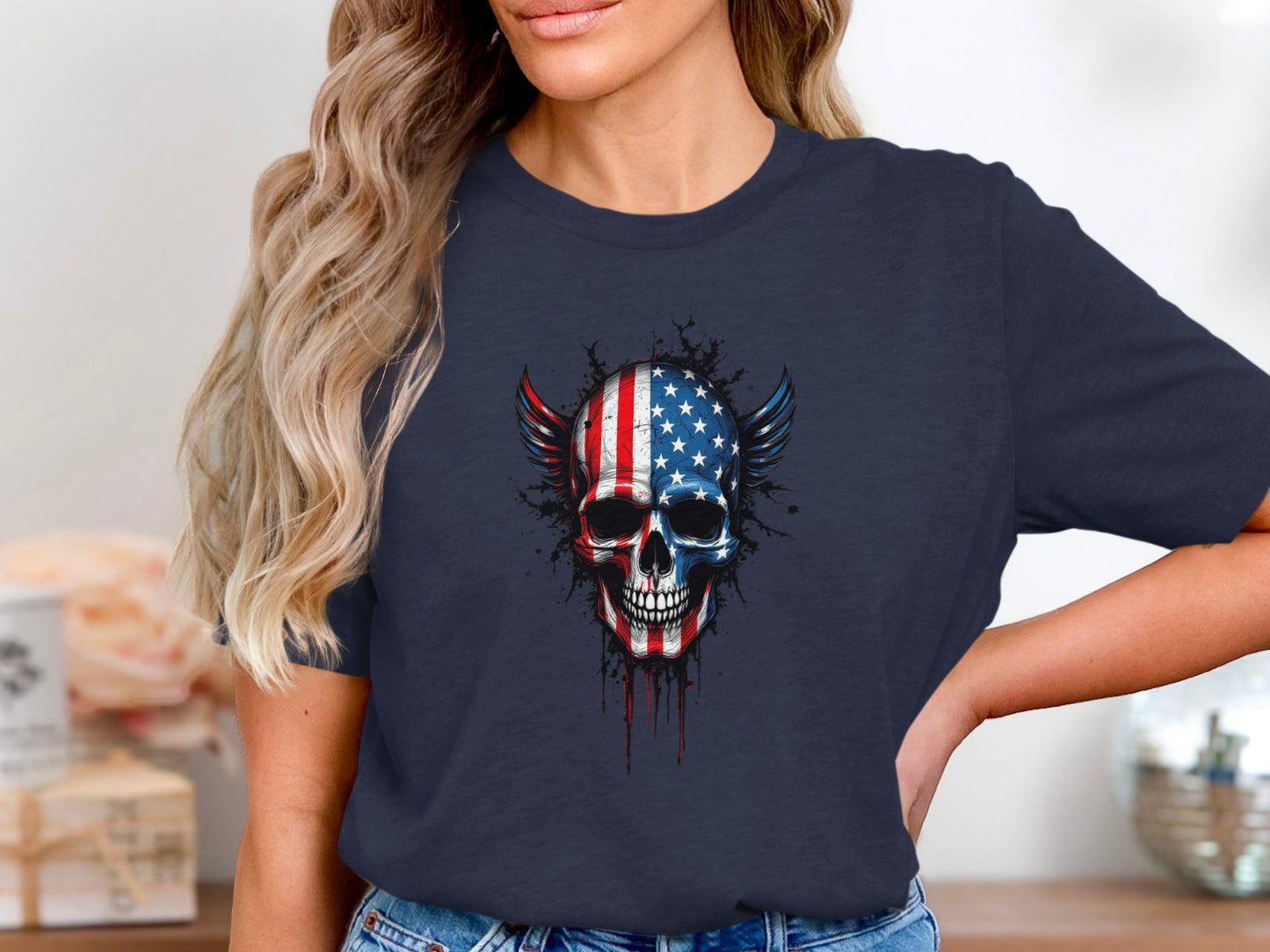 American Flag Skull Graphic Print T-Shirt product