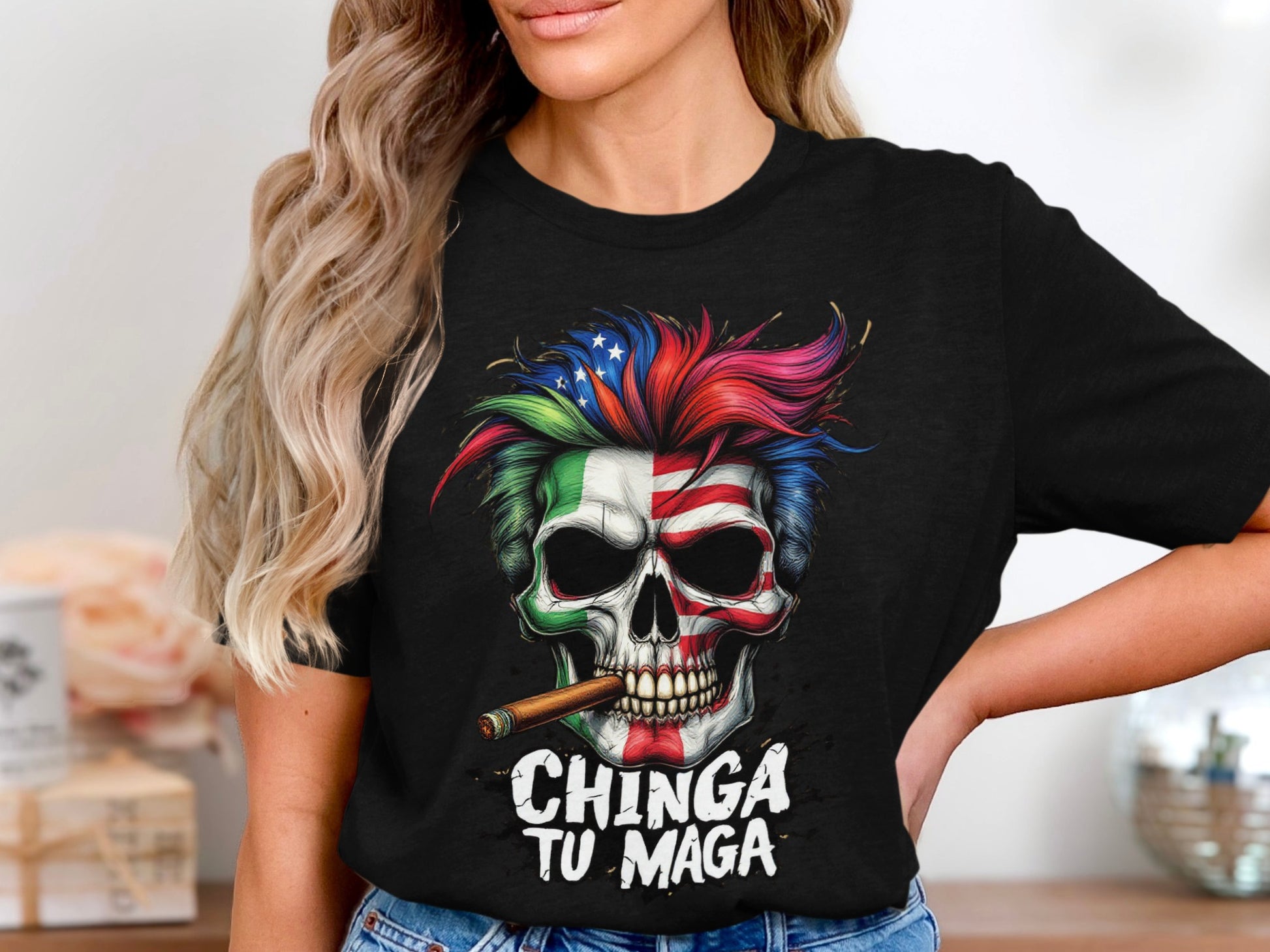 Colorful Skull with Cigar Design T-shirt product