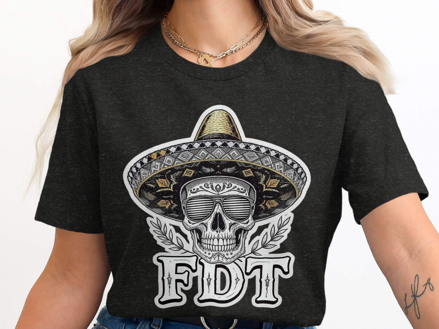 FDT Skull with Sombrero Design on Black T-Shirt Product