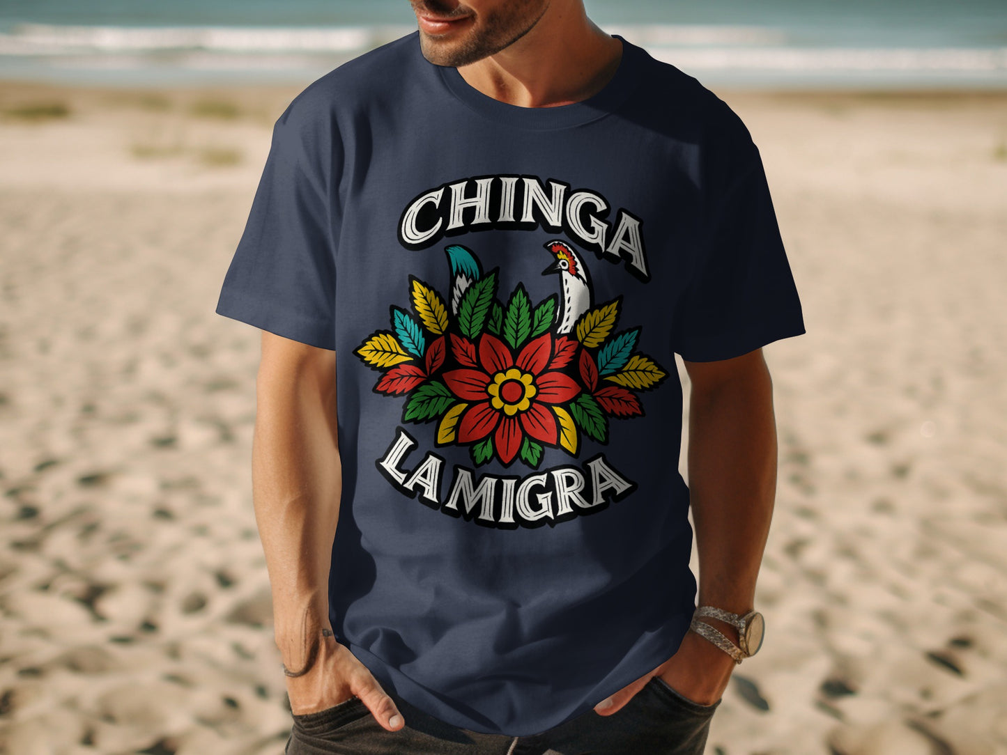 Chinga La Migra Colorful Floral Graphic T-Shirt product