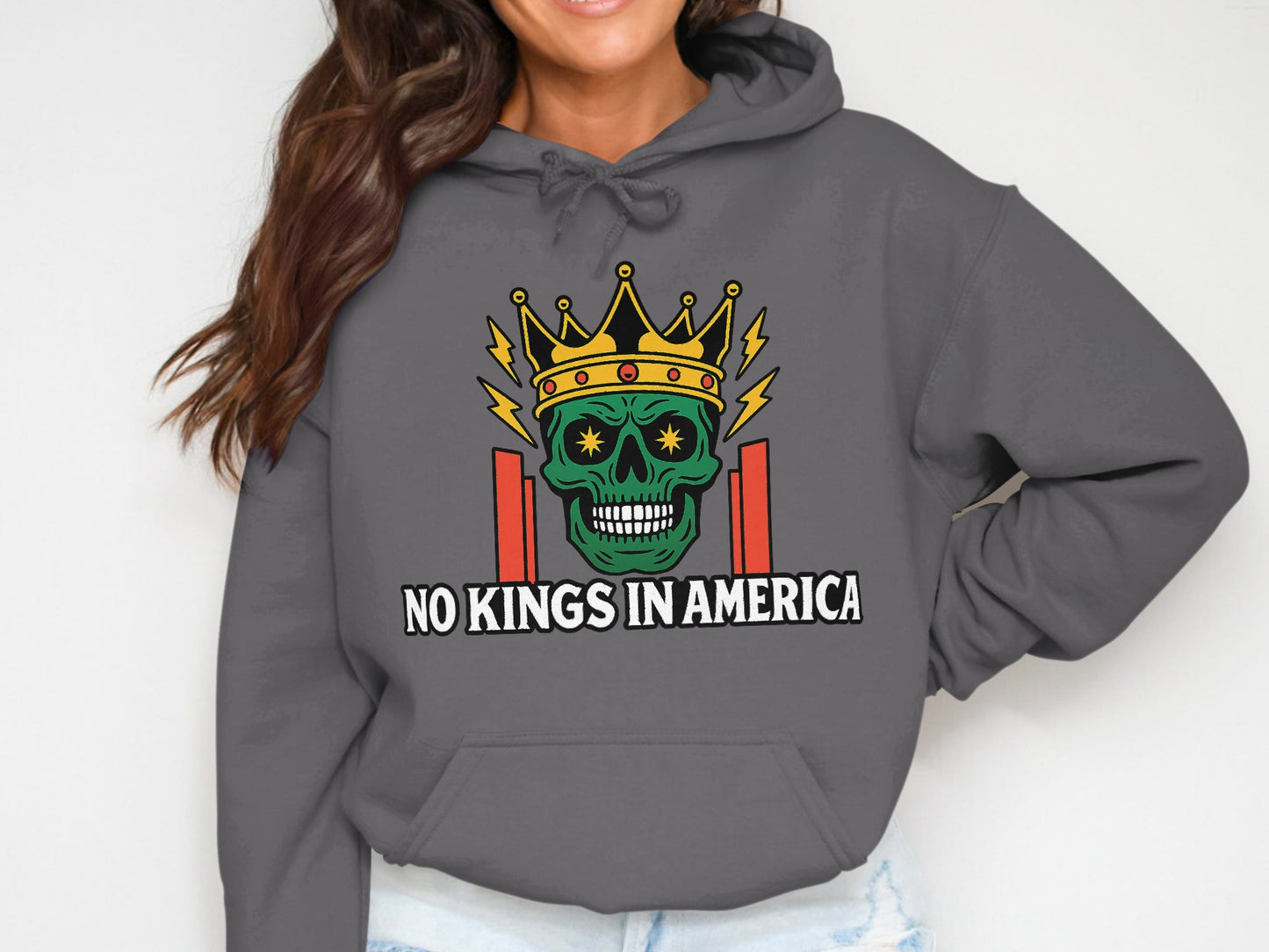 No Kings in America Skull Graphic Hoodie product type