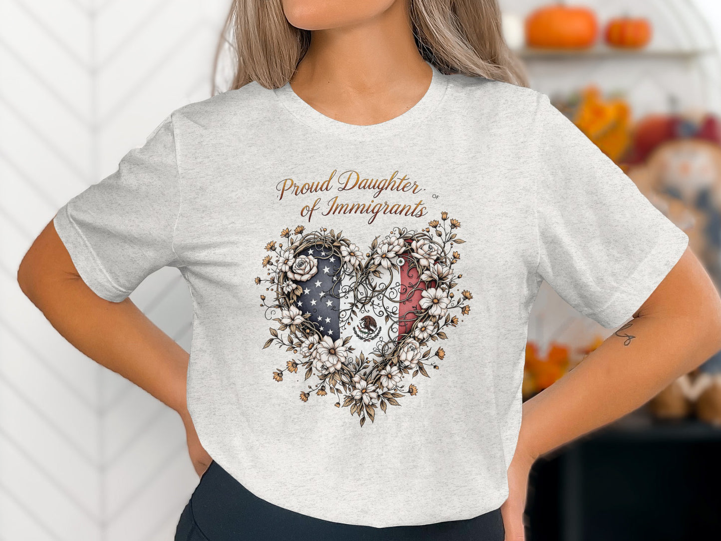 Proud Daughter Of Immigrants USA Mexico Flags Heart T-Shirts
