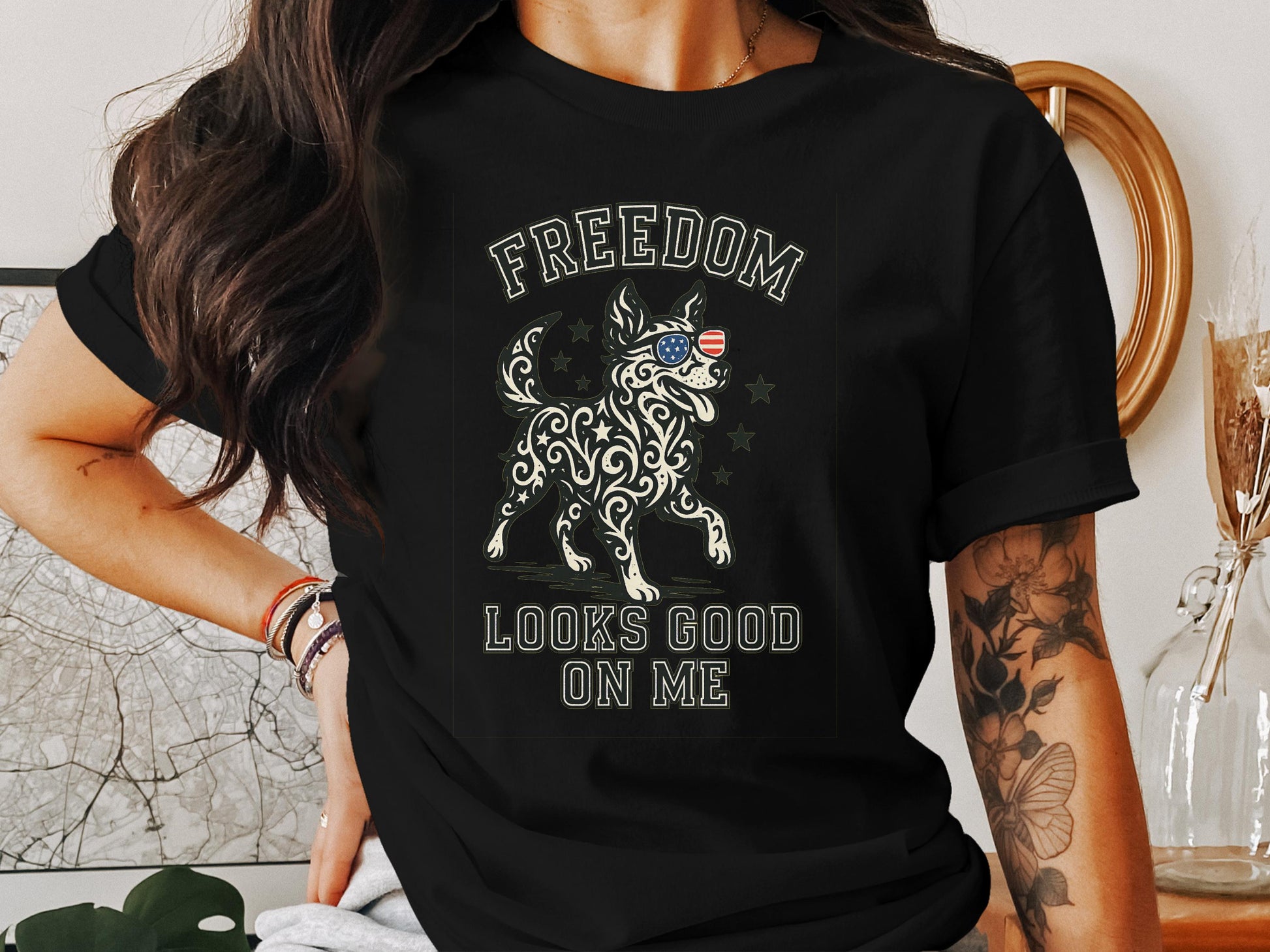 Freedom Looks Good On Me Dog T-Shirt product type