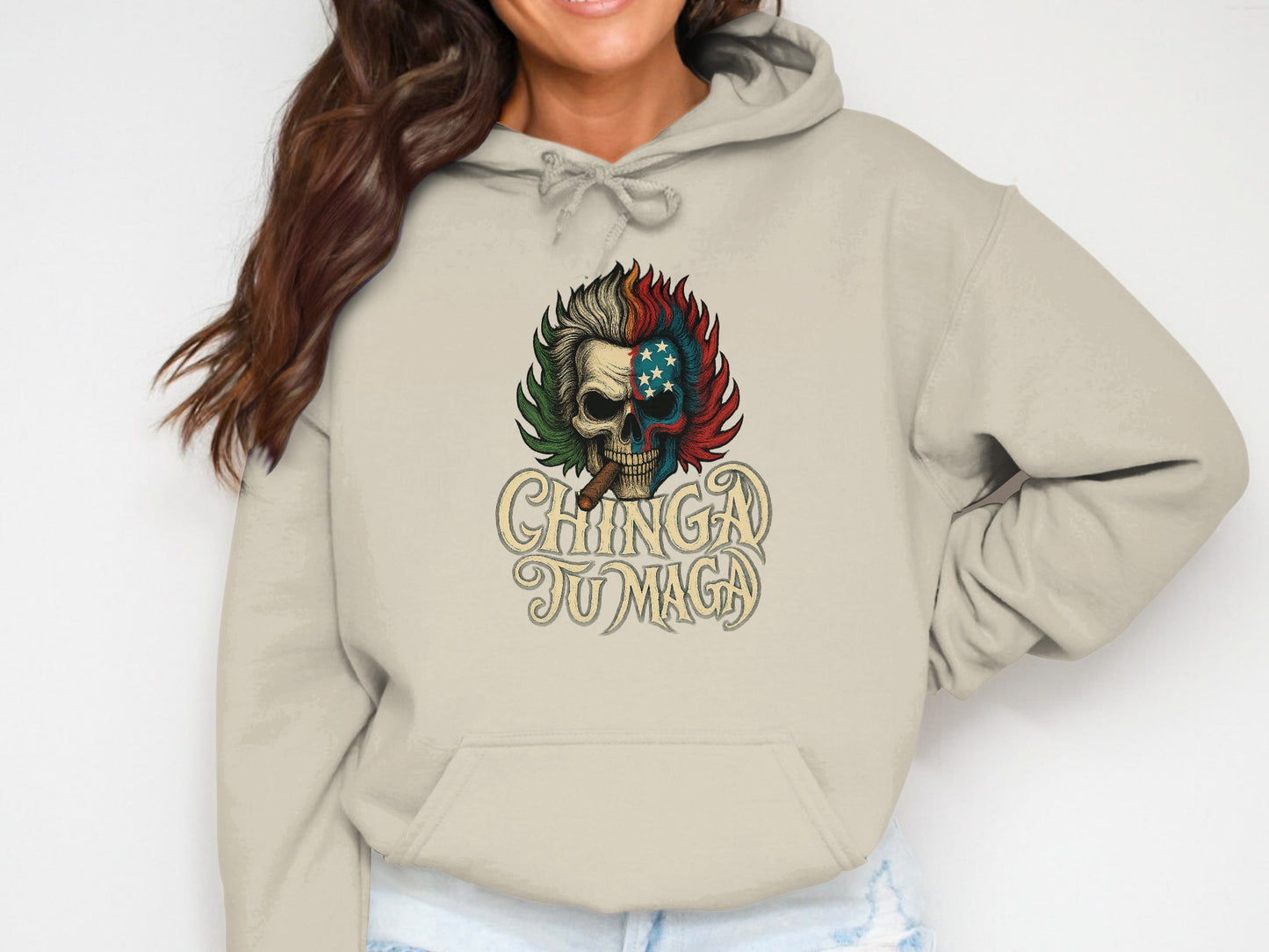 Chingao Tu Madre Skull Design Beige Hoodie product