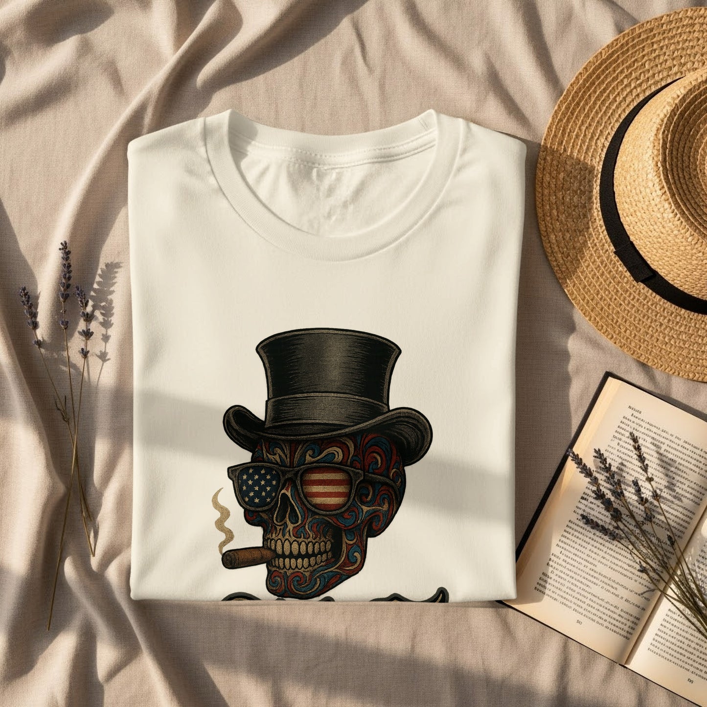 Intricate Floral Skull with Top Hat Design T-Shirt product