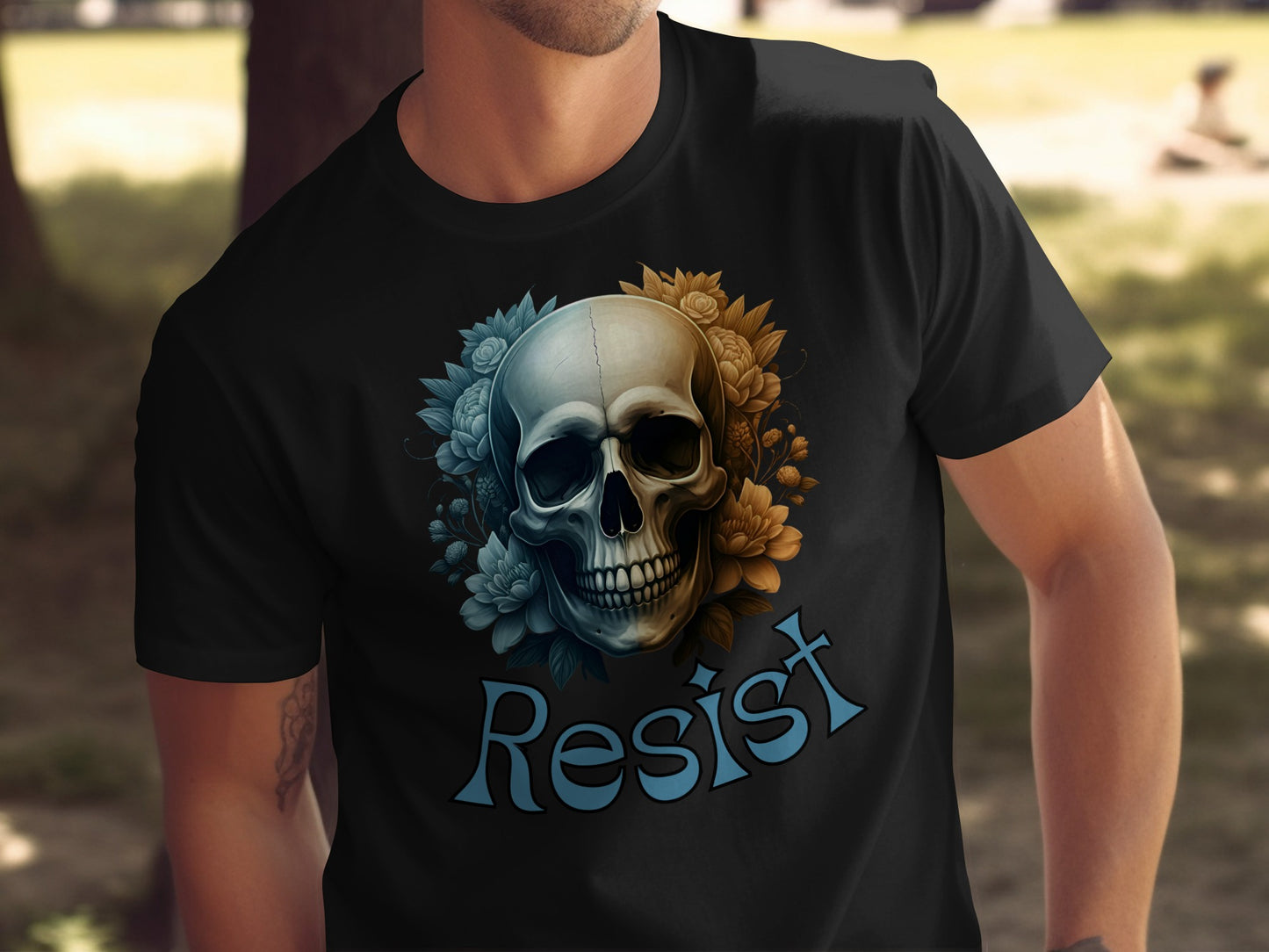 Skull and Flowers Resist Graphic T-shirt product type