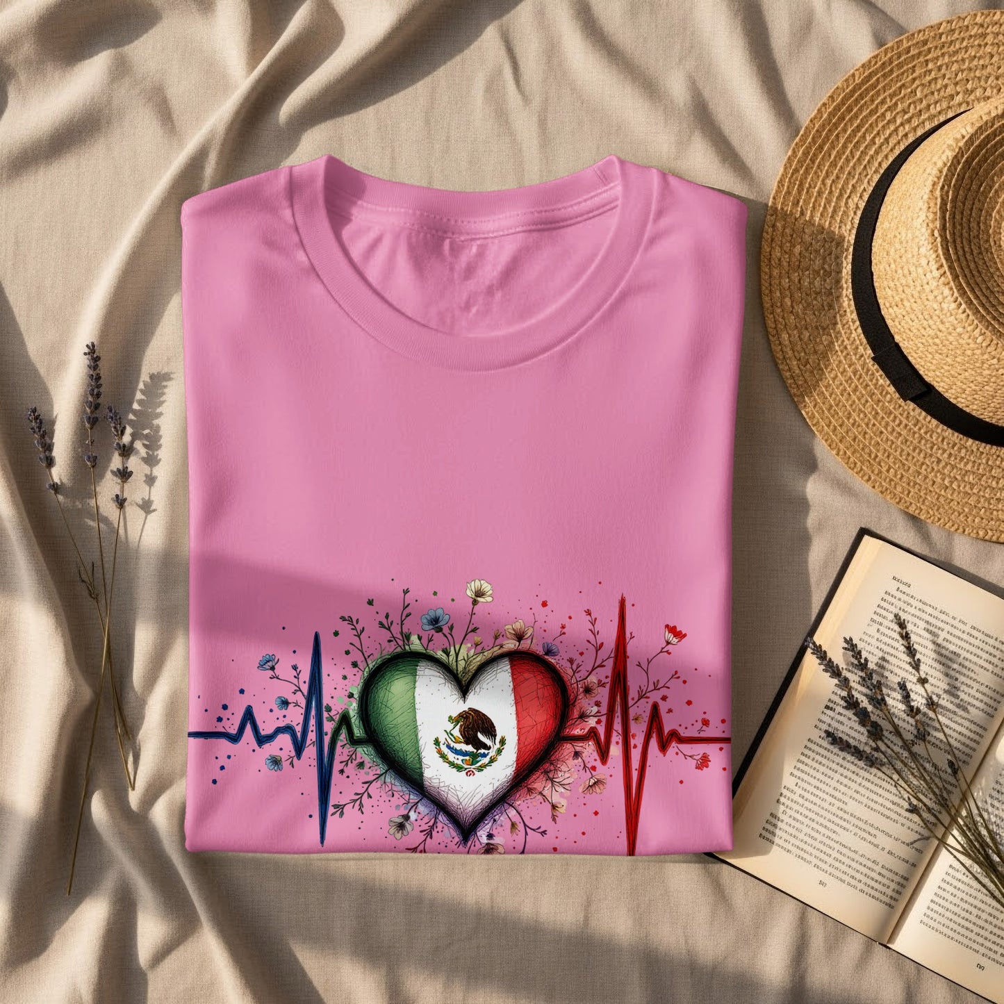 Stylish Pink Heartbeat Mexican Flag Heartbeat T-shirt