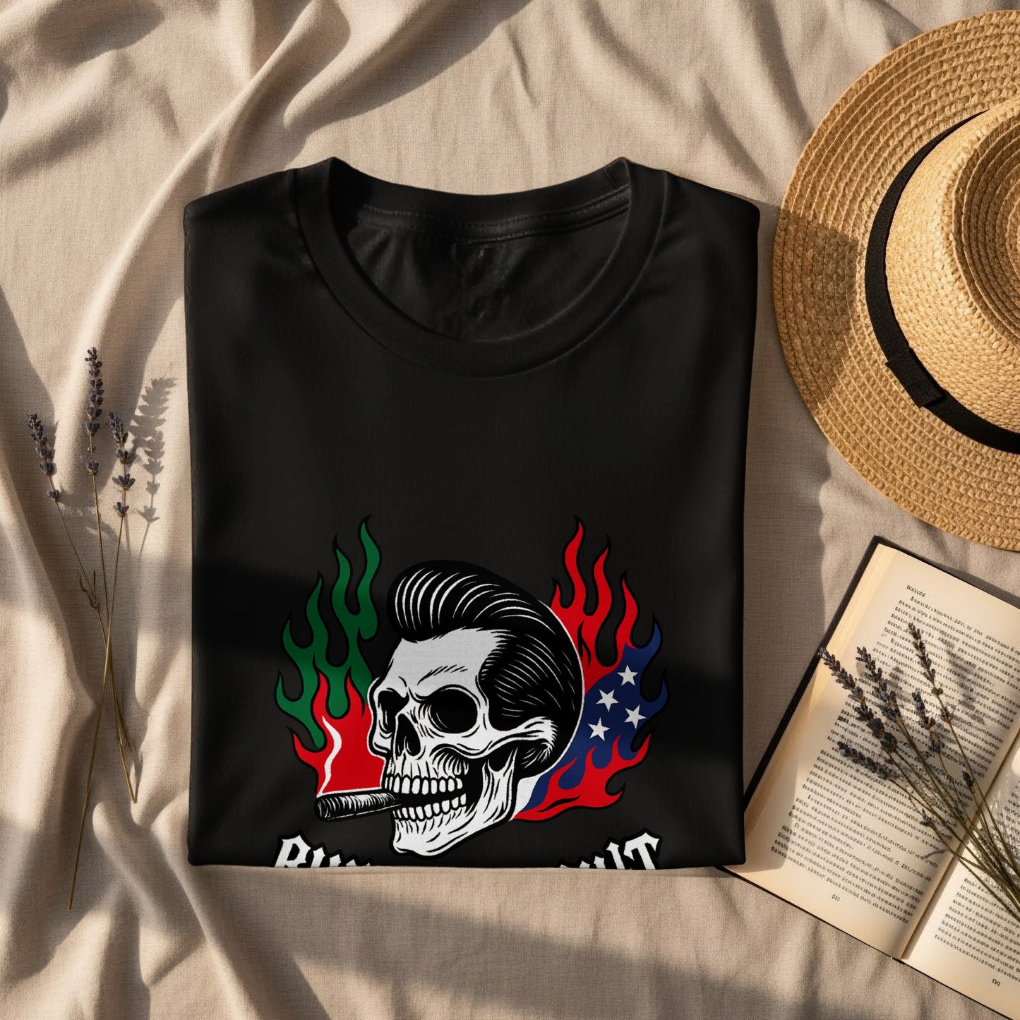 Skull Smoking Cigar with Flames Graphic T-shirt product