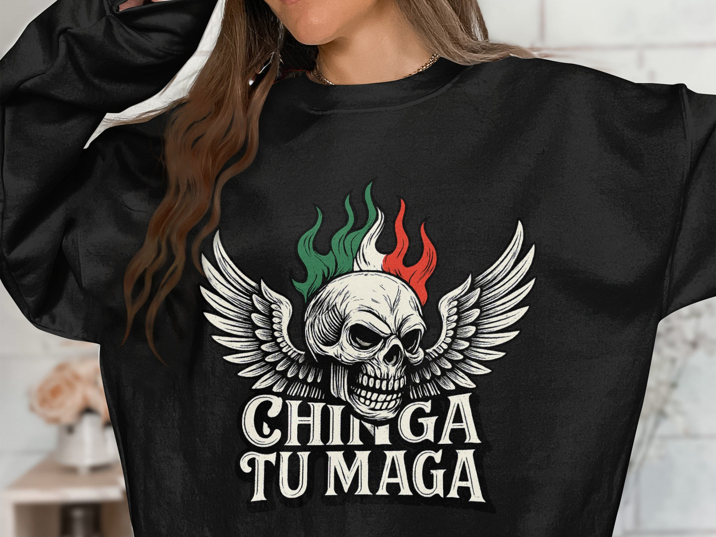 Chinga Tu Maga Skull Wings Graphic Sweatshirt product type