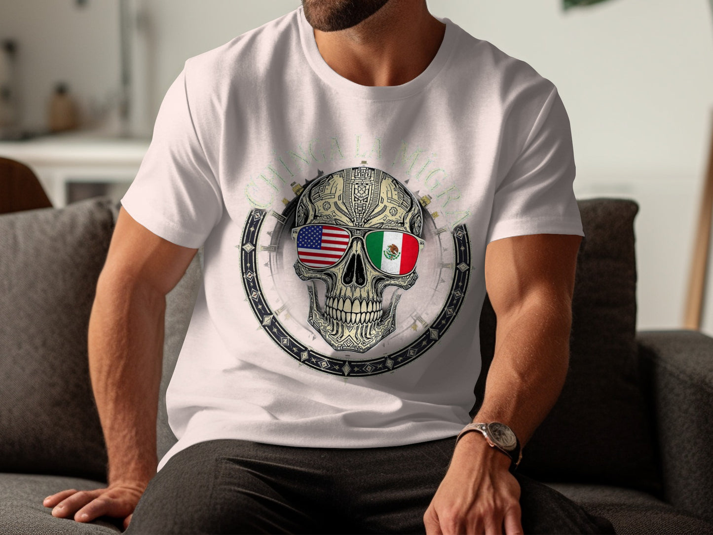 Dual Flag Skull Graphic Design T-shirt product type
