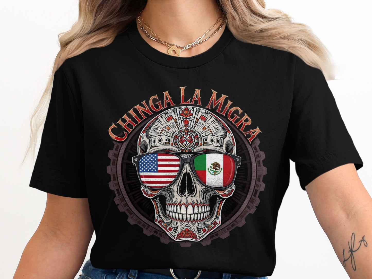 Chinga La Migra Skull Design Graphic T-Shirt product type
