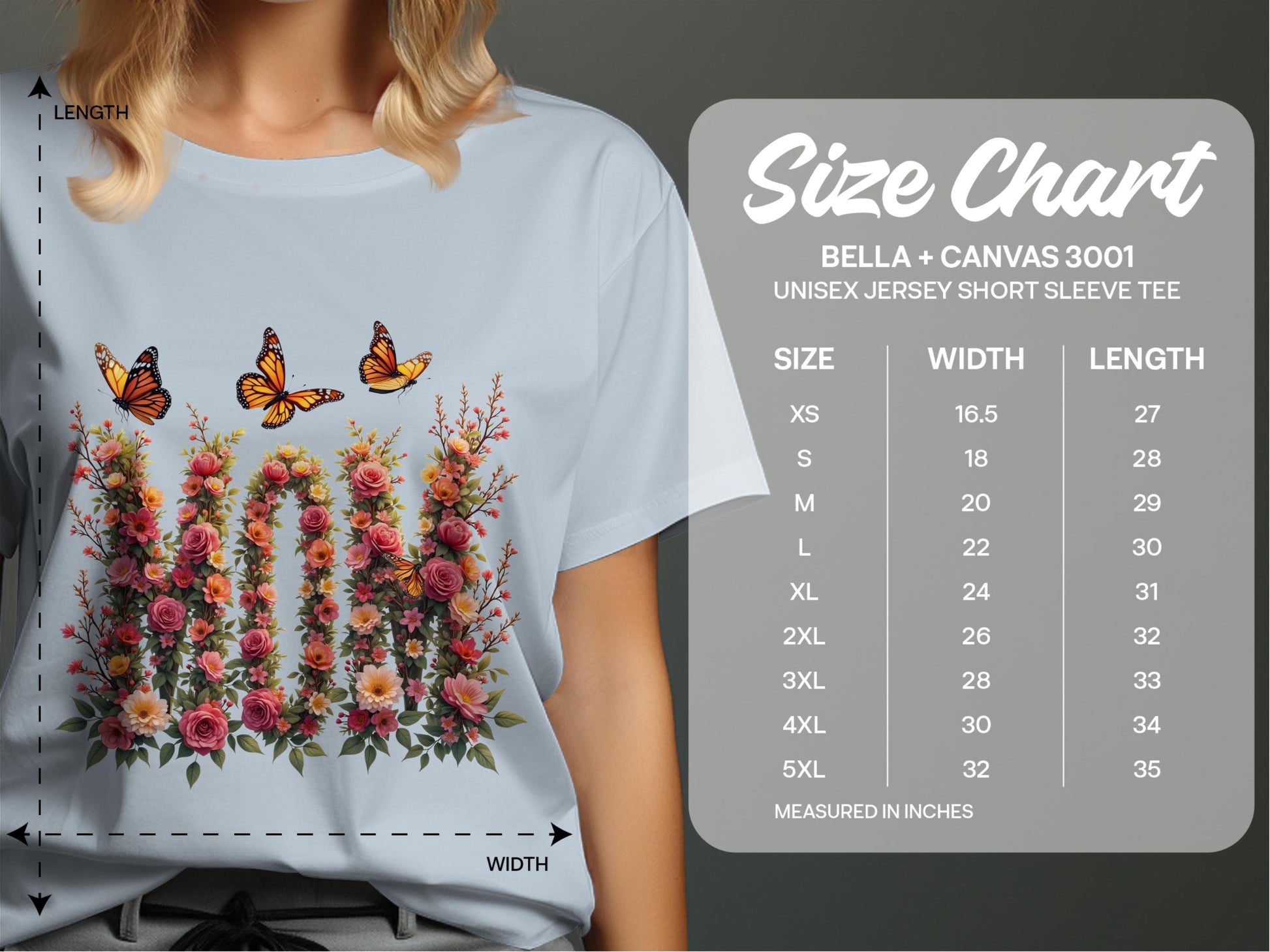 Floral Butterfly Design Unisex Jersey Short Sleeve Tee