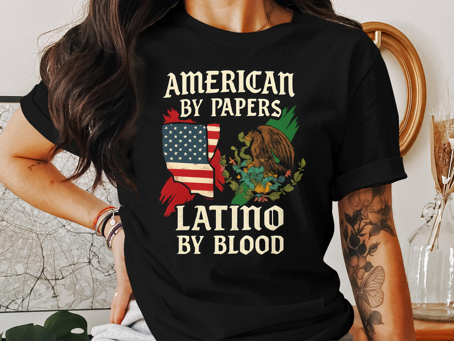American By Papers Latino By Blood graphic t-shirt product