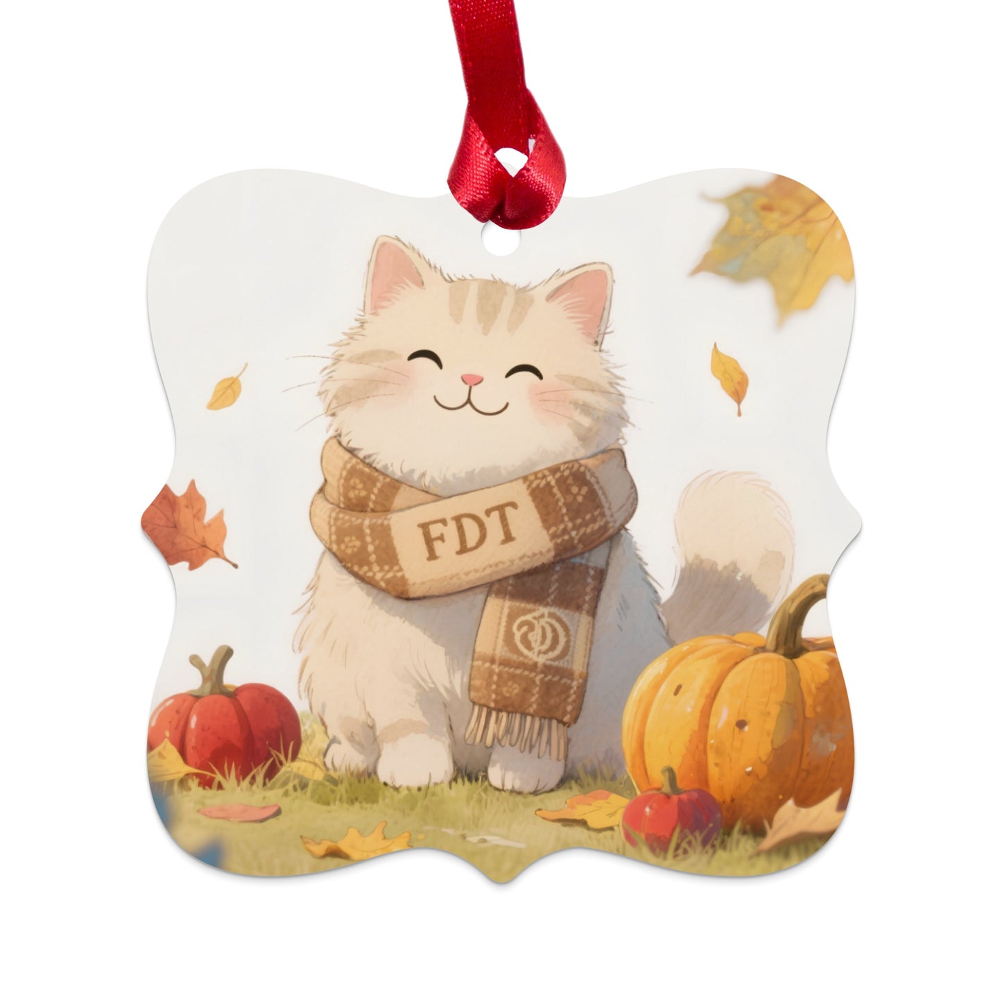 Cute Cat with Scarf Autumn Theme Hanging Ornament