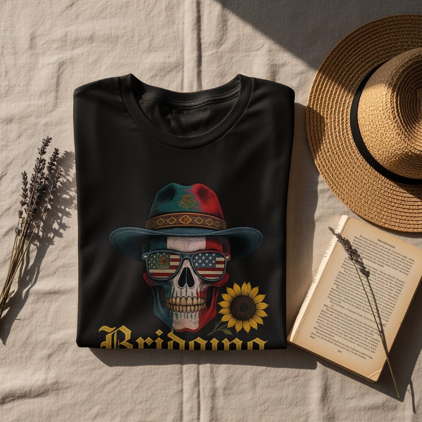 Patriotic Skull Design with Sunflower Graphic T-Shirt