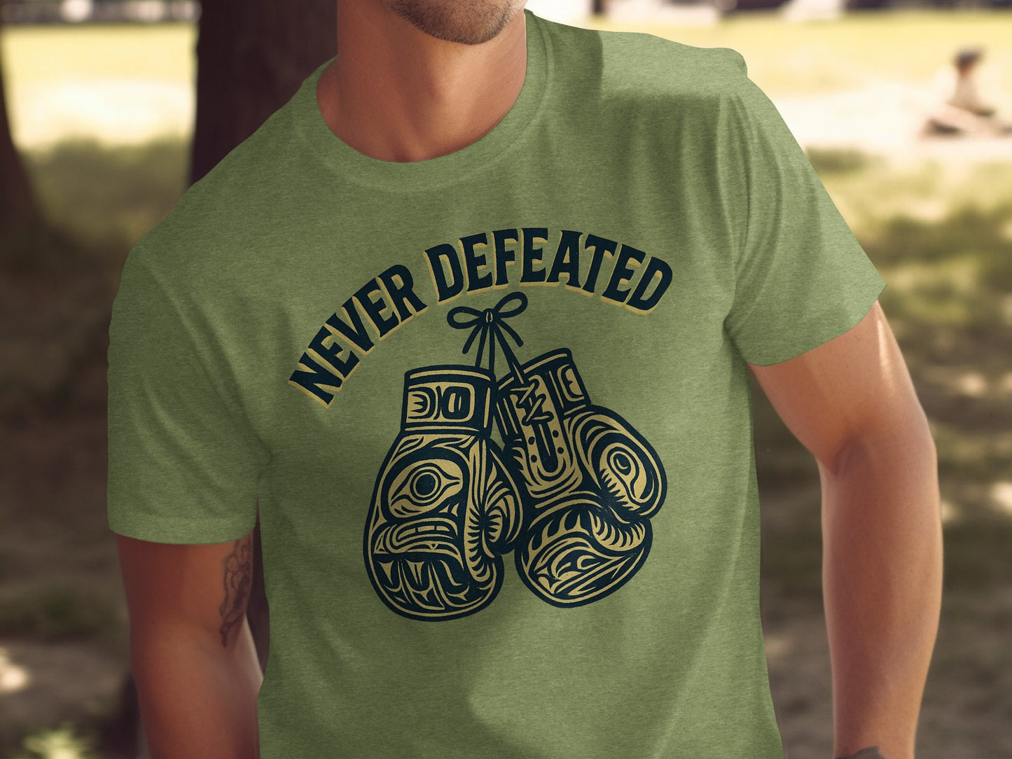 Never Defeated Boxing Gloves Design T-Shirt product