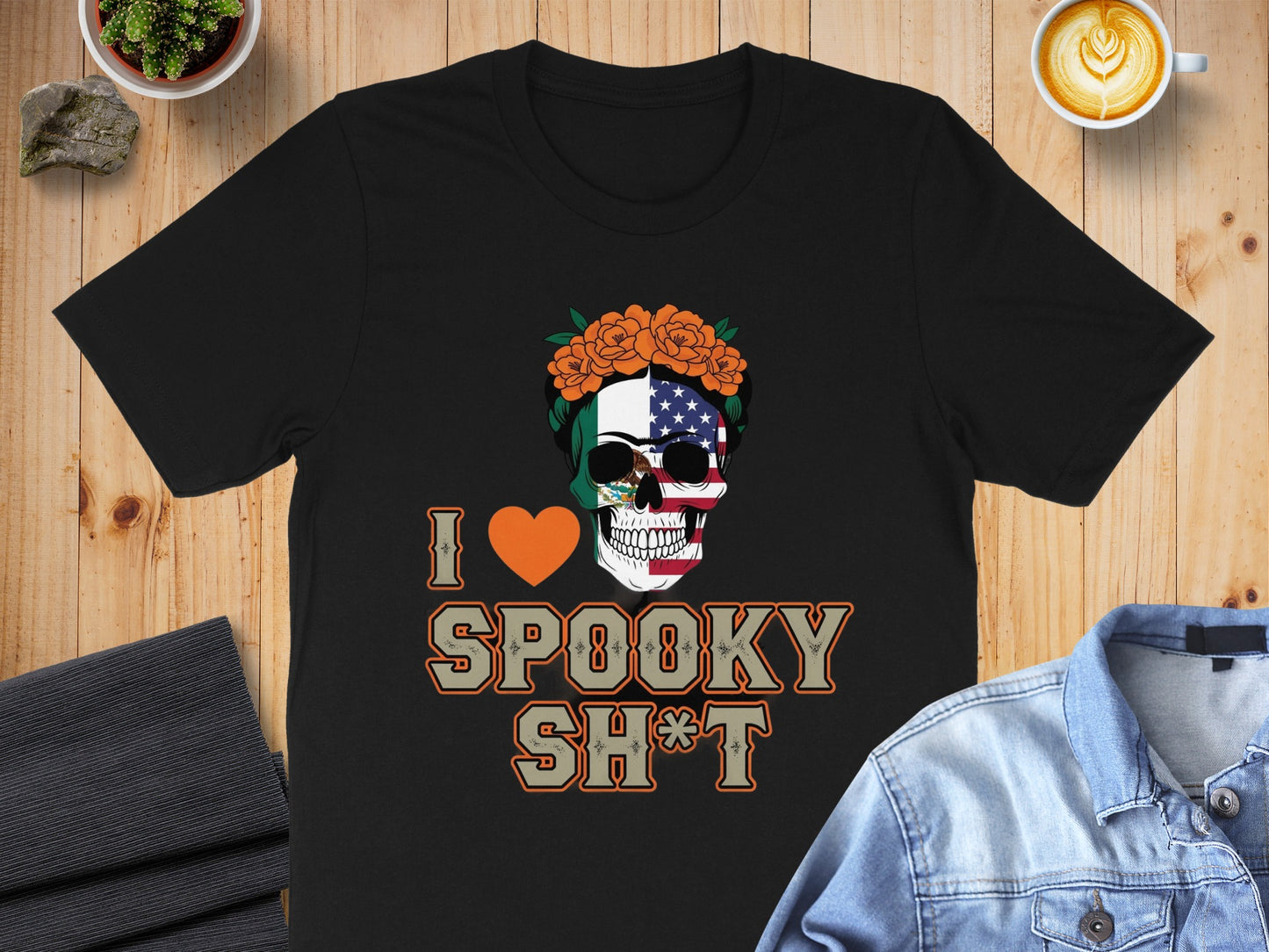 I Love Spooky Skull Face Black Graphic Tee product