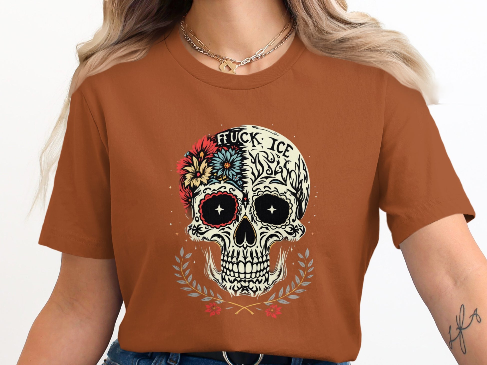 Skull with Floral Design Graphic T-Shirt product type