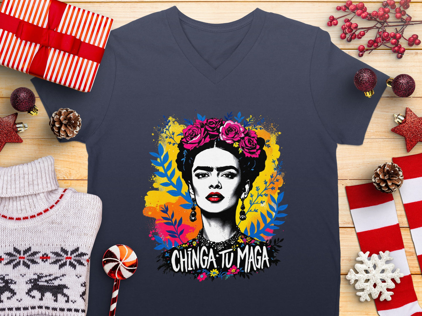 Chinga Tu Maga Graphic V Neck Shirt Holiday Gift