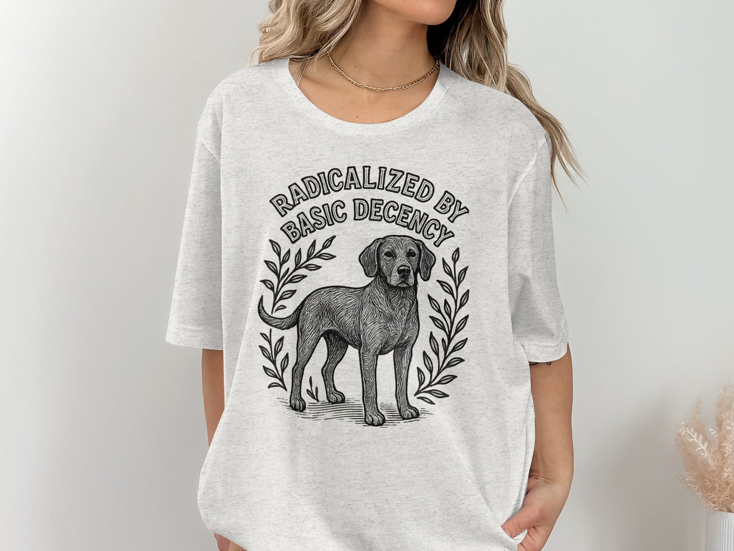 Radicalized by Basic Decency Dog Graphic Tshirt product type